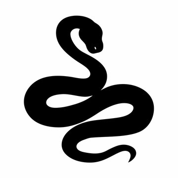 Minimalist black snake silhouette vector, coiled serpent icon on white background, elegant reptile graphic for logo design and tattoo art