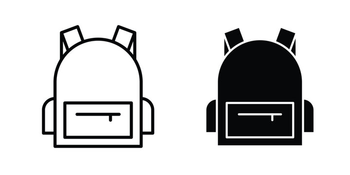 Backpack icon vector pack in black color. Editable icons.