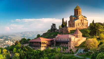 Fototapeta premium thabori monastery on a hill in tbilisi georgia country