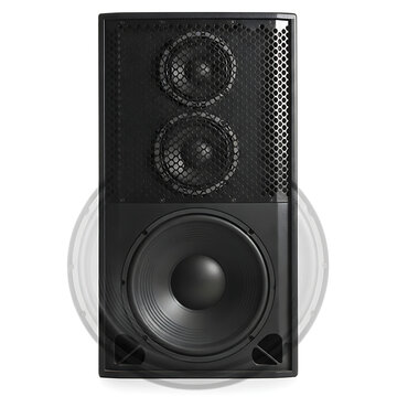 Professional Black PA Speaker System with Dual Drivers, Isolated on White Background
