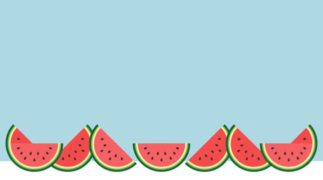 Fresh Sliced Watermelon Pieces Border Design.