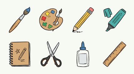 The icon pack features various school supplies on a desk for educational purposes. © MuhammadAbdulJalil01