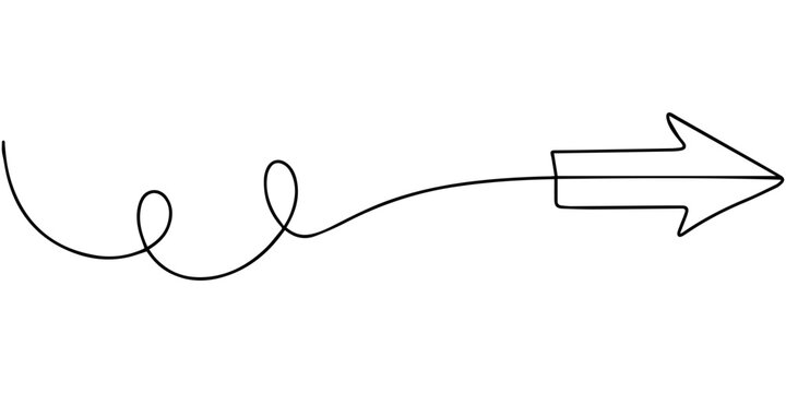 curved arrow pointing continuous one line drawing , Curved arrow pointing up and to the right, made in one continuous line. Minimalistic symbol of growth, progress, or redirection. Vector illustration