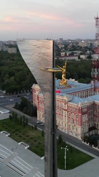 Aerial view of rostov-on-don theater square and stele