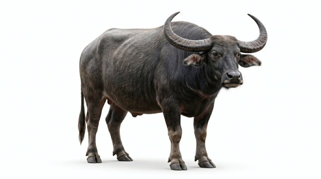Full body carabao isolated on white background, strong farm animal
