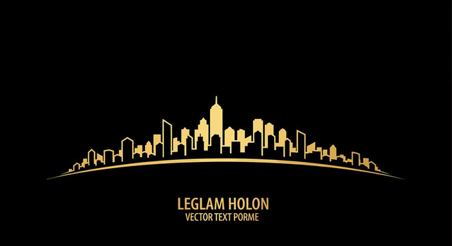 Golden Skyline Silhouette of Leglam Holon Cityscape.