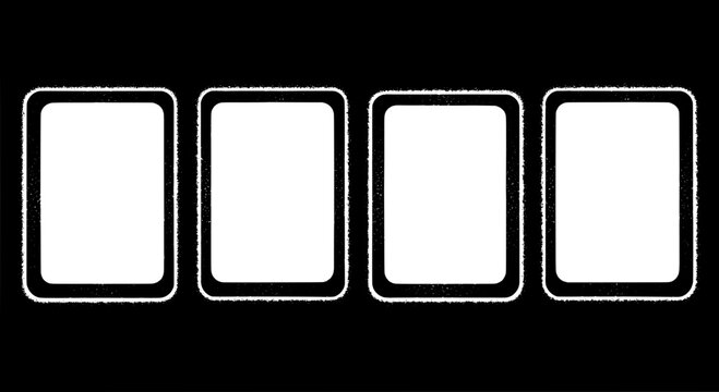Card frame outline set with four rounded rectangles, double-stroke border and transparent center on black background