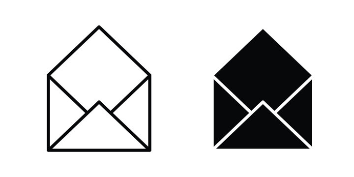 Open envelope icon vector pack in black color. Editable icons.