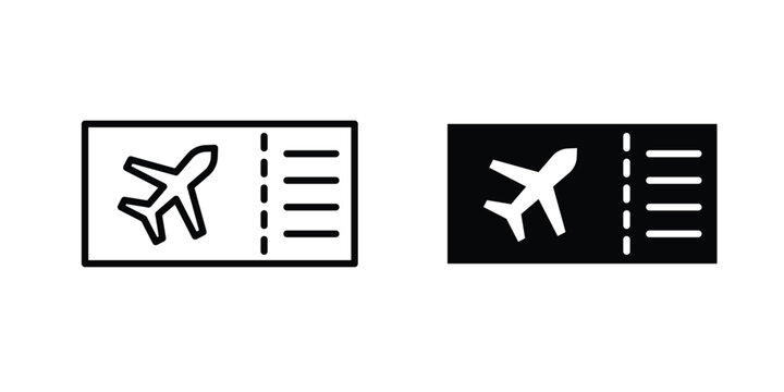 Plane Ticket icon vector pack in black color. Editable icons.