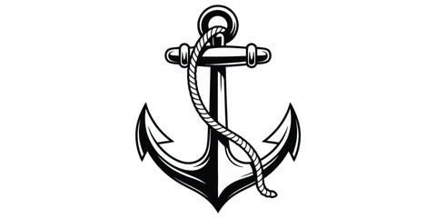 Nautical anchor vector illustration, metal anchor with chain and rope in vintage style, isolated on white background for marine, sailing and navy design. © vector jone by luthe