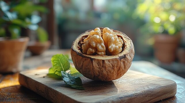 Half walnut, natural light, wooden board