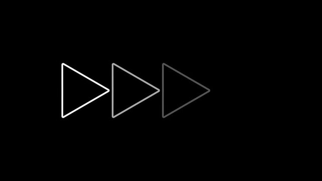 Fast forward white symbols icon symbol animation on black background. Fast forward sign moving forward