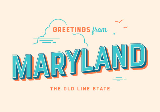 Greetings from Maryland, USA - The Old Line State - Touristic Postcard.