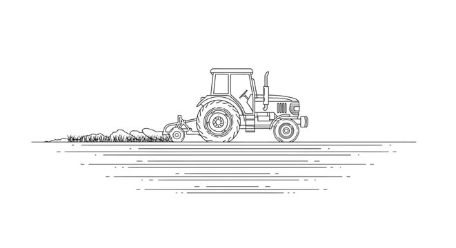 Tractor pulling farming equipment machinery.