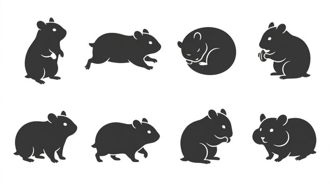 Cartoon hamsters in various cute poses isolated on white background, Vector