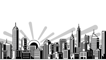 Obraz premium black and white city skyline at sunrise, urban landscape