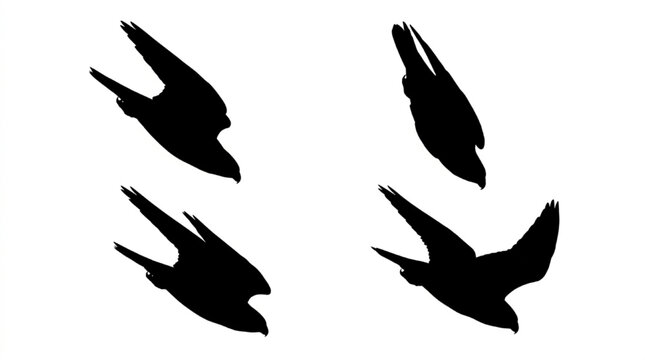 Black silhouette birds flying in formation isolated on white background, Vector