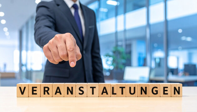 Veranstaltungen - Geschäftsmann zeigt auf den Text "Veranstaltungen"