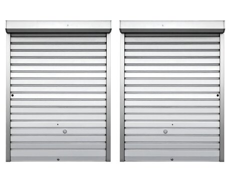 Closed rolling shutter doors.