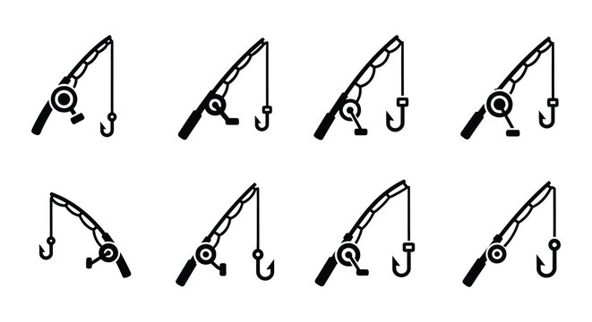 Fishing rod silhouettes vector illustration set on white background