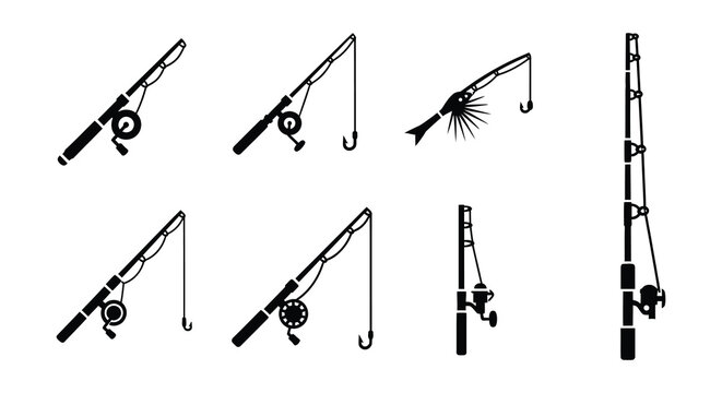 Fishing rod silhouettes vector illustration set on white background