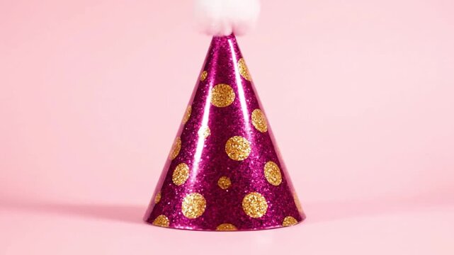 Party Hat Glittering Party Cone With Pom Pom in Soft Pink Setting
