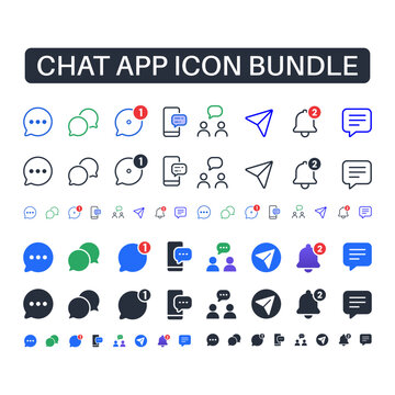 Set of minimalist vector icons in outline style for chat apps