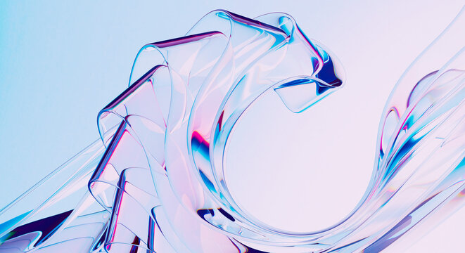 Abstract Fluid Wave 3D Render with Iridescent Glass Effect and Modern Pastel Colors for Contemporary Backgrounds