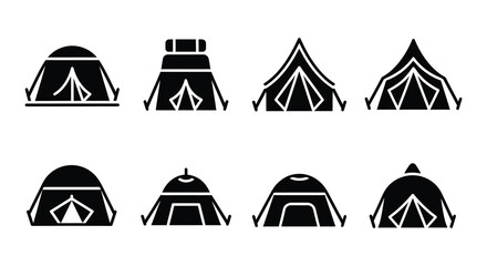 Black tent silhouettes set vector camping shelter icons © MdNirob