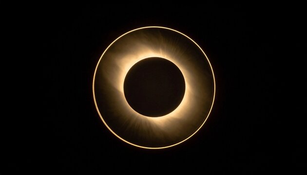 solar eclipse glowing ring of fire in totality with dark cosmic background