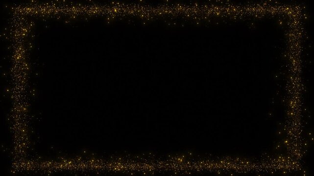 Gold glitter frame background sparkling border, luxury particles, and elegant festive shine. Perfect for award videos, wedding titles, gala openers, invitation screens, celebration edits, and overlays
