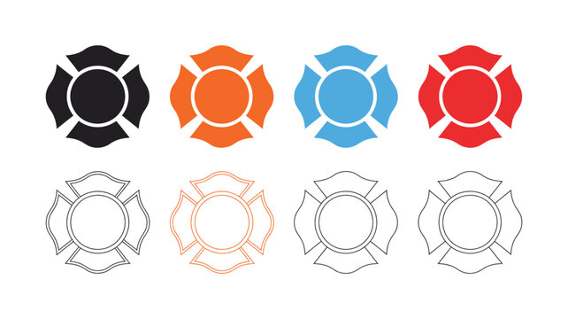Firefighter Maltese cross vector symbol set for fire department badges, emergency service emblems, and safety insignia design.