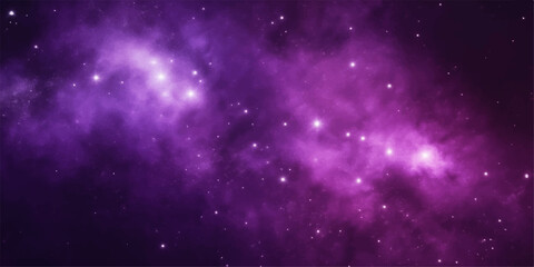 An abstract cosmic starfield illustration features a vibrant purple and blue nebula glowing within a dark outer space universe filled with bright stardust and distant galaxy light © Al Amin