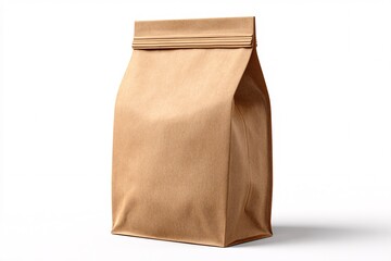 Brown paper bag standing upright on white background © Zee Production
