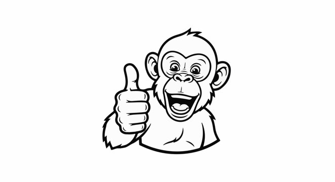A cartoon monkey with big eyes and open mouth gives a thumbs up