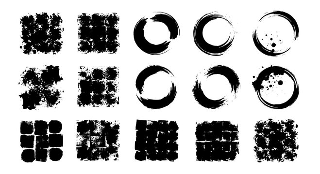 Dots grunge hand-drawn set with various styles and textures featuring abstract, art, background with black and brush elements for circle, collection