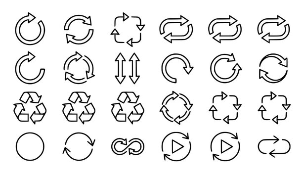 Reload refresh icon set thin line circular arrows loop and repeat symbols vector collection isolated on white