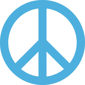 Bright blue peace symbol on white background with social issue anti war human rights illustration