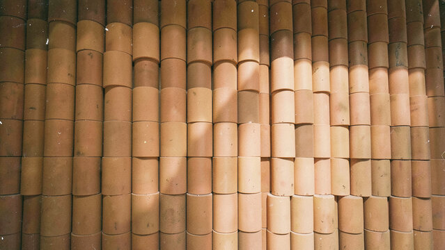 Terracotta pipe wall texture background rustic industrial pattern