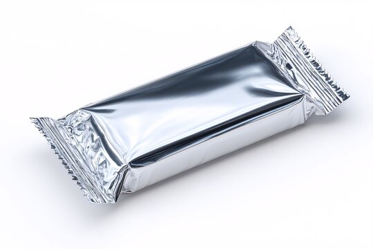 Blank Silver Foil Candy Bar Wrapper Isolated on White Background