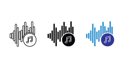 Obraz premium Music sound wave frequency audio icons - Minimalist, flat icon, outline, glyph, linear, clipart, sticker - icon set