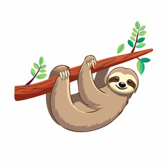 Fototapeta premium Cartoon Sloth Hanging on a Tree Branch