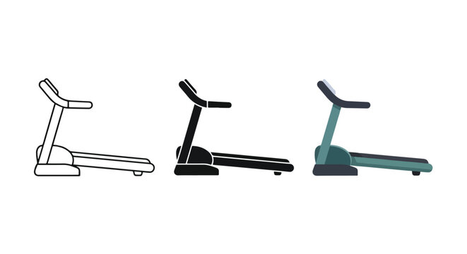 Treadmill fitness equipment icon set - Line and glyph solid icon and logo template - Clipart, sticker - icon set