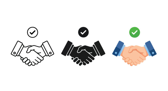 Professional business handshake icons - Line and glyph solid icon and logo template - Clipart, sticker - icon set