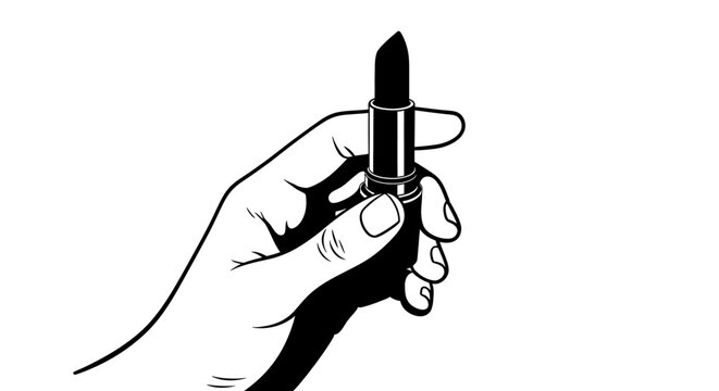 Hand holding black lipstick tube tightly.