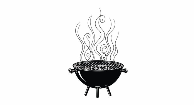 Black barbecue grill with smoke rising.