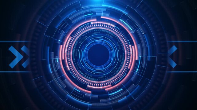 Blue circular HUD interface background cyan rings, pink accents, radial segments, glowing lens flares, tech depth. , data dashboards, cyber intros, software demos, futuristic screens, digital overlays