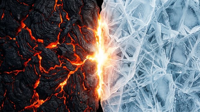Split Screen Molten Lava and Ice Crystal Abstract Background