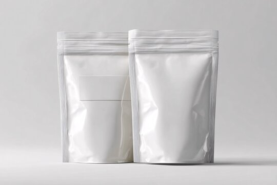 empty silver mylar food storage pouches minimalist packaging mockup