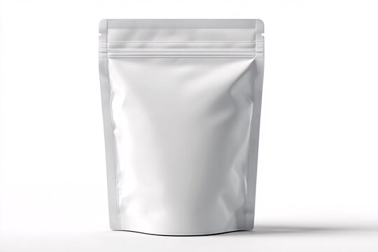 empty silver mylar pouch isolated on white background for product packaging design
